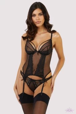 Playful Promises Fallon Basque -Sexy Lingerie Shop FallonBlackLaceAndMeshBasque Mayfair Stockings 18