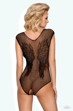 Obsessive Wing Motif Fishnet Bodysuit