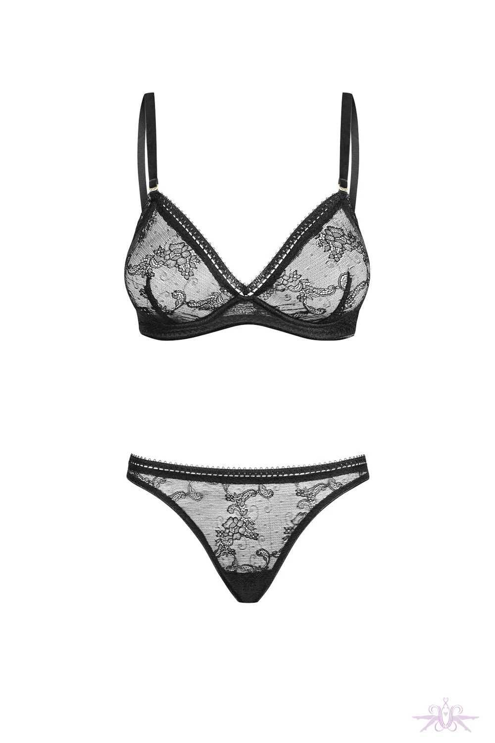 Noir Handmade Lace Plunge Underwired Bra And Thong 5 Noir Handmade Lace Plunge Underwired Bra And Thong - Image 3
