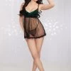 Dreamgirl Evergreen Babydoll And Thong -Sexy Lingerie Shop Mayfair Stockings12386 Evergreen Black Front 1
