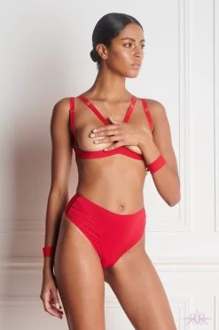 Maison Close Tapage Nocturne Red Openable High Waist Thong With Cuffs -Sexy Lingerie Shop Mayfair Stockings608647 9 15