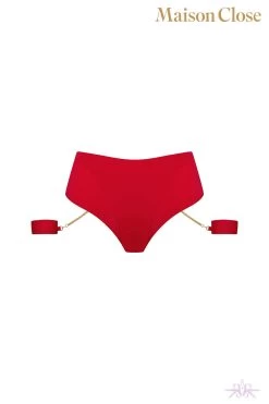 Maison Close Tapage Nocturne Red Openable High Waist Thong With Cuffs -Sexy Lingerie Shop Mayfair Stockings608651 ghost 24