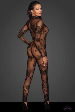 Noir Handmade Fabulous Tulle Catsuit -Sexy Lingerie Shop Mayfair StockingsF237 back grey 1