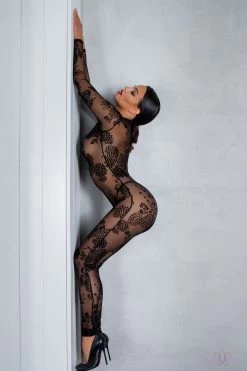 Noir Handmade Fabulous Tulle Catsuit -Sexy Lingerie Shop Mayfair StockingsIMAGE F237 sidestretched 9