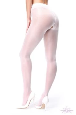 MissO 40 Denier Shiny Open Crotch White Tights -Sexy Lingerie Shop Mayfair StockingsP102 white 8