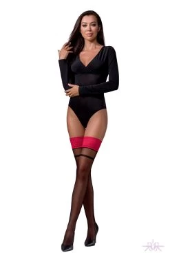 Passion Black/Red Sheer Seamed Hold Ups -Sexy Lingerie Shop Mayfair StockingsST114nero roso kopia 13