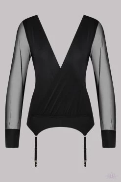 Maison Close Madame Reve Long Sleeved Bodysuit With Suspenders -Sexy Lingerie Shop Mayfair StockingsTop Madame Reve Black 608839 2 960x1440 crop center 2x 136
