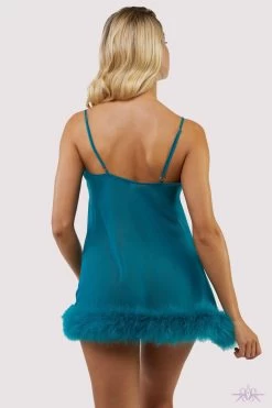 Playful Promises Bettie Page Feather Trim Teal Babydoll -Sexy Lingerie Shop Mayfair Stockingsbettie page lingerie nightwear teal feather trim babydoll 30498539339824 2000x 2