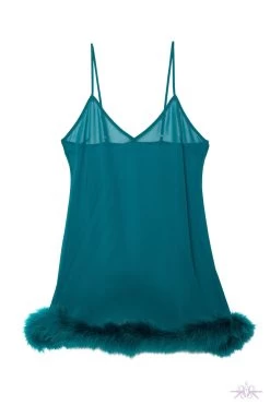 Playful Promises Bettie Page Feather Trim Teal Babydoll -Sexy Lingerie Shop Mayfair Stockingsbettie page lingerie nightwear teal feather trim babydoll 30498541043760 2000x 4