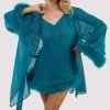 Playful Promises Bettie Page Feather Trim Teal Robe