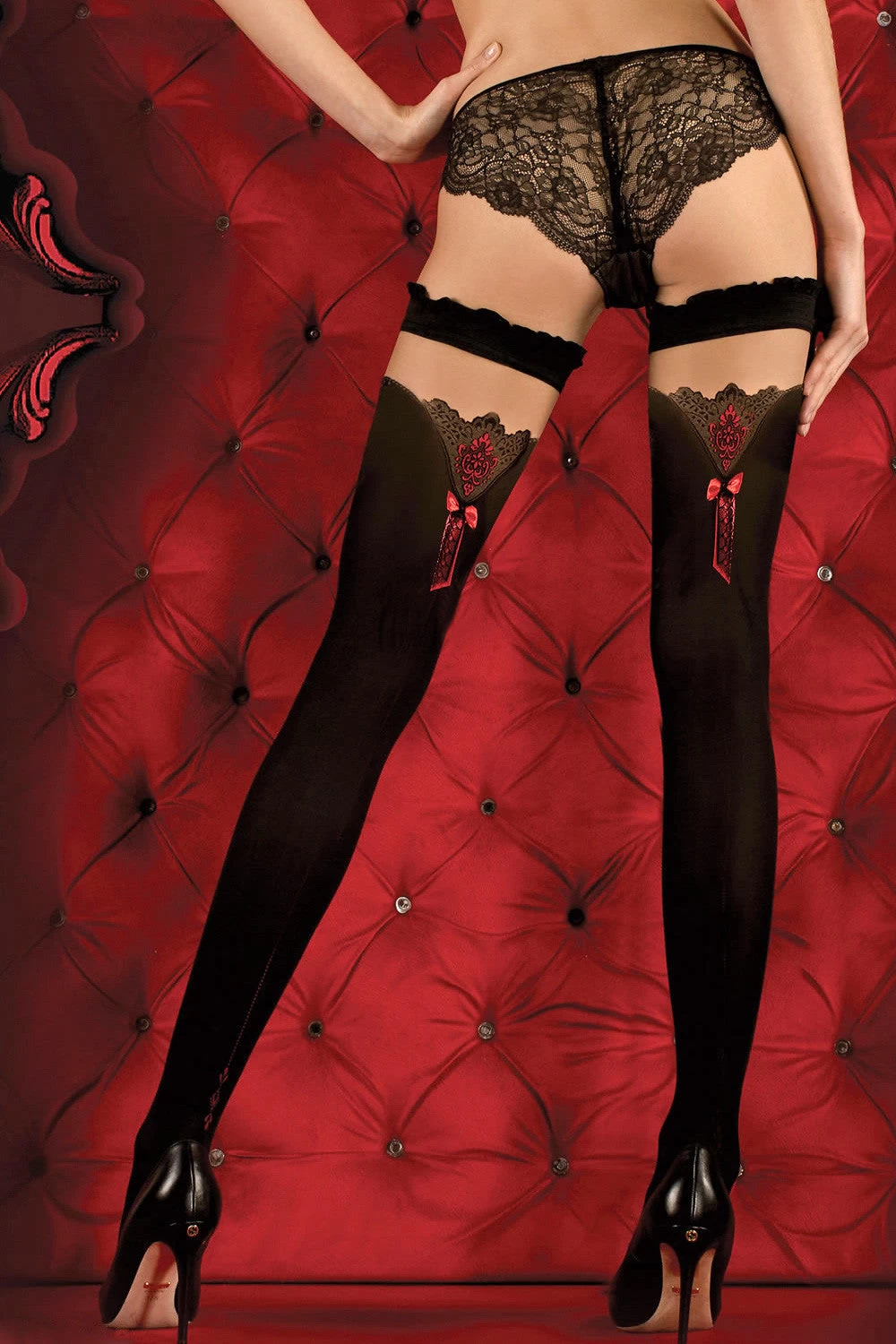 Ballerina Red Bow Opaque Black Hold Ups 4 Ballerina Red Bow Opaque Black Hold Ups - Image 2